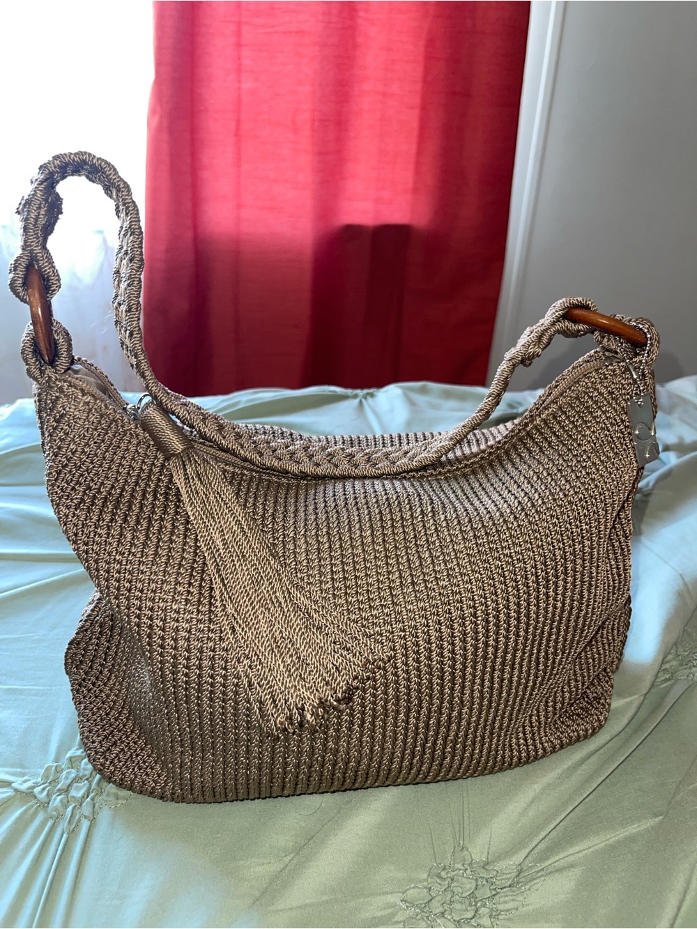 Lina Woven Shoulder Bag in Taupe